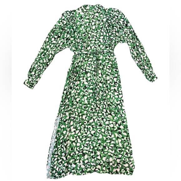 Topshop Women’s Tall US Size 8 Batwing Animal Print Shirt Dress Green Tie Waist - Picture 3 of 6